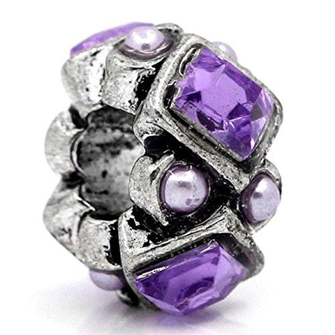 Purple  Rhinestones Bead Charm Spacer For Snake Chain Charm Bracelet - Sexy Sparkles Fashion Jewelry - 1