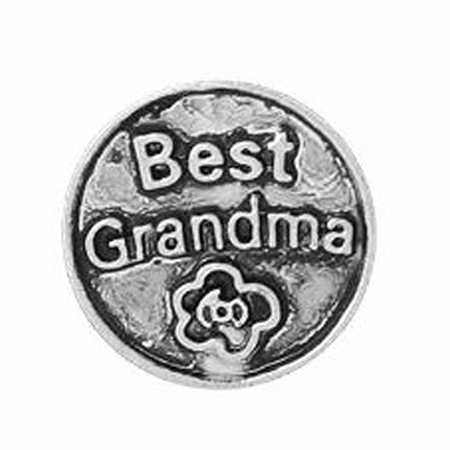 Round Locket Crystal Necklace Base and Floating Family Charms ("Best Grandma")