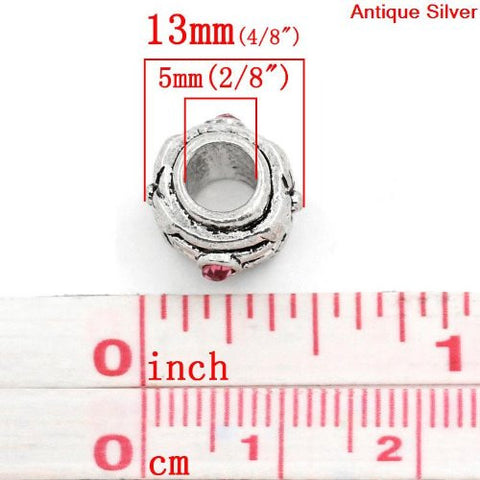 Flower With Pink Rhinestone Charm Spacer European Bead Compatible for Most European Snake Chain Bracelet - Sexy Sparkles Fashion Jewelry - 3