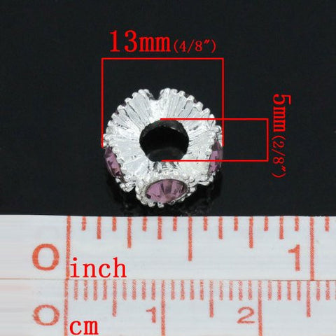 Flower with Methyst Rhinestones Charm Spacer For Snake Chain Charm Bracelets - Sexy Sparkles Fashion Jewelry - 2