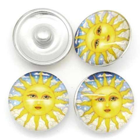 Sun Face Design Glass Chunk Charm Button Fits Chunk Bracelet 18mm - Sexy Sparkles Fashion Jewelry - 3