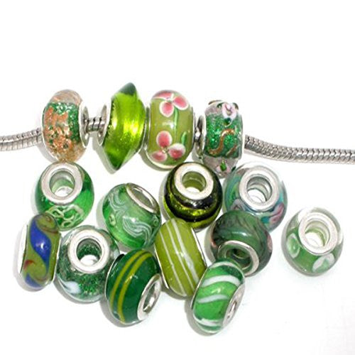 Pack of 10 Green MIX Lampwork Murano Glass Beads For Snake Chain Charm Bracelet. - Sexy Sparkles Fashion Jewelry - 1