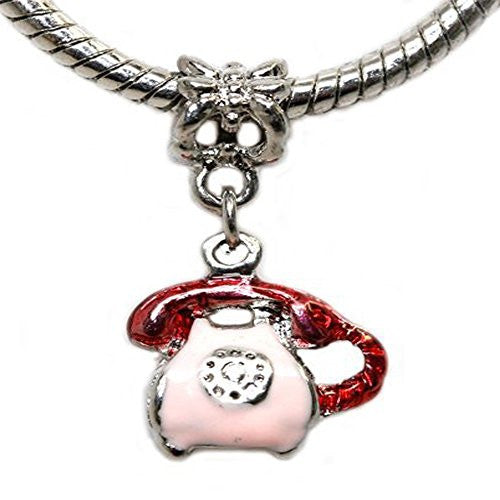 Pink Enamel Telephone Dangle Bead European Bead Compatible for Most European Snake Chain Charm Bracelet - Sexy Sparkles Fashion Jewelry