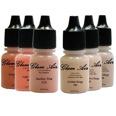 June Glow Collection Set of Six (6) Shades of Glam Air Airbrush Matte Makeup Foundation, Airbrush Blush and Airbrush Eye Shadow Water-based Formula Last All Day (For All Skin Types)0.25oz Bottles - Sexy Sparkles Fashion Jewelry - 1