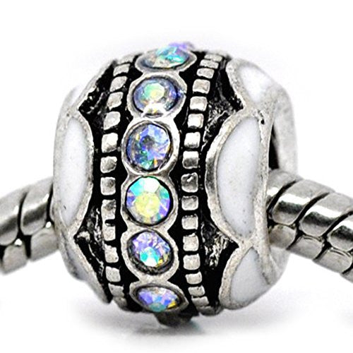 April Clear  Rhinestone Enamel Charm European Bead Compatible for Most European Snake Chain Bracelet