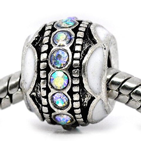 April Clear  Rhinestone Enamel Charm European Bead Compatible for Most European Snake Chain Bracelet - Sexy Sparkles Fashion Jewelry - 1