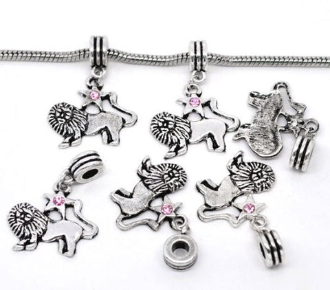 Leo Zodiac Charm W/pink Crystal Dangle Bead for Snake Bracelets - Sexy Sparkles Fashion Jewelry - 2