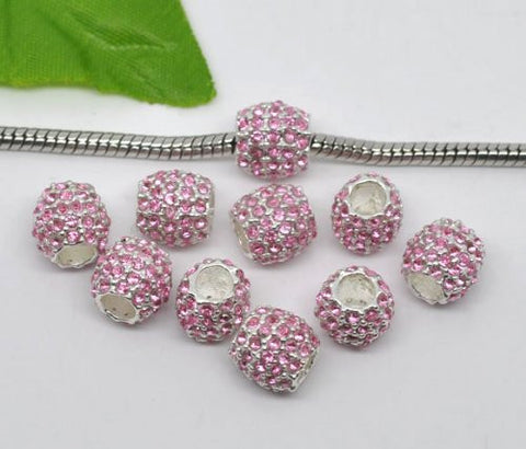 Pink  Rhinestone Birthstone  Charm European Bead Compatible for Most European Snake Chain Bracelet - Sexy Sparkles Fashion Jewelry - 2