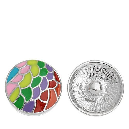 Chunk Snap Buttons Fit Chunk Bracelet Round Silver Tone Pattern Carved Enamel Multi 20mm