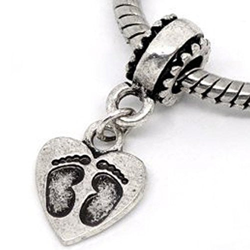Foot Print on Heart European Bead Compatible for Most European Snake Chain Bracelet - Sexy Sparkles Fashion Jewelry - 1