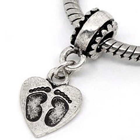 Foot Print on Heart European Bead Compatible for Most European Snake Chain Bracelet - Sexy Sparkles Fashion Jewelry - 1