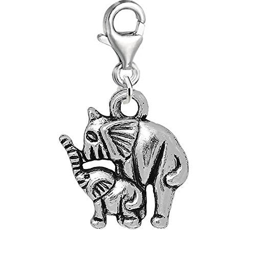 Baby and Mom Family Elephant Clip on Pendant Charm for Bracelet or Necklace