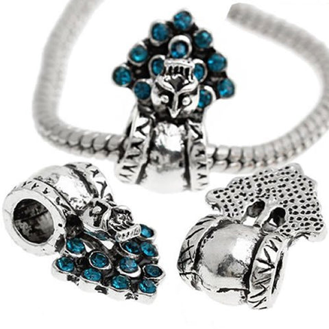 Peacock Charm W/blue  Crystals European Bead Compatible for Most European Snake Chain Bracelet - Sexy Sparkles Fashion Jewelry - 2