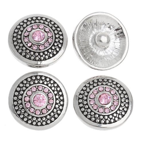 Chunk Snap Buttons Fit Chunk Bracelet Round Antique Silver Pink Rhinestone Dot Pattern Carved 20mm - Sexy Sparkles Fashion Jewelry - 4