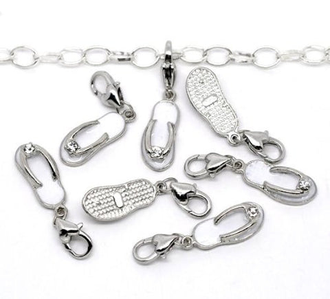 Clip on white Flip Flop Shoe Pendant for European Jewelry w/ Lobster Clasp - Sexy Sparkles Fashion Jewelry - 3