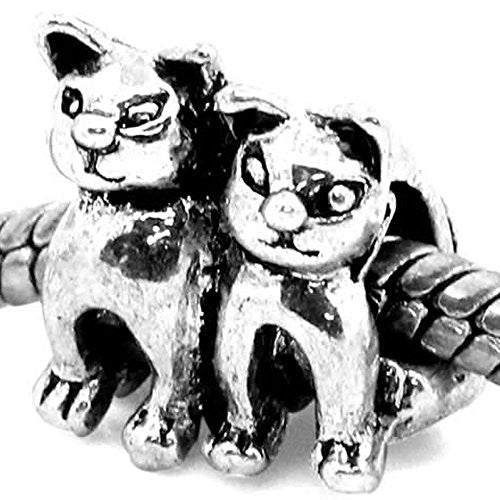 Twin Cats Charm Spacer For Snake Chain Charm Bracelet