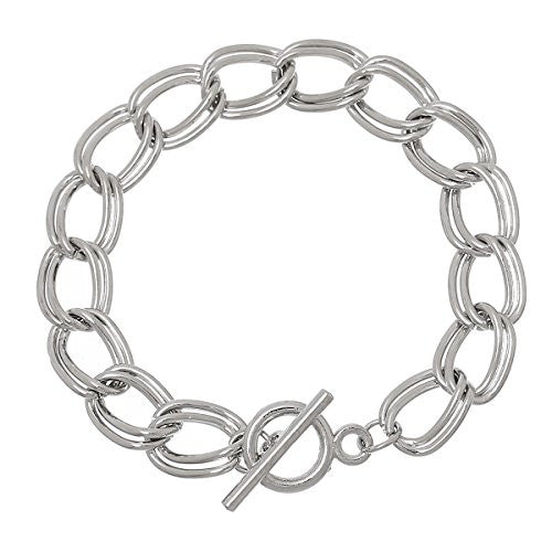 Iron Alloy Curb Chain Toggle Clasp Bracelets Silver Tone 20.0cm(7 7/8")