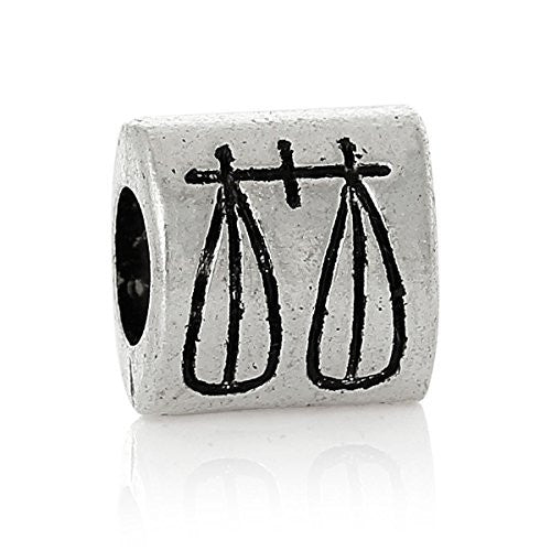Carved Libra Symbol Rectangle Charm Bead Spacer For European Snake Chain Bracelet
