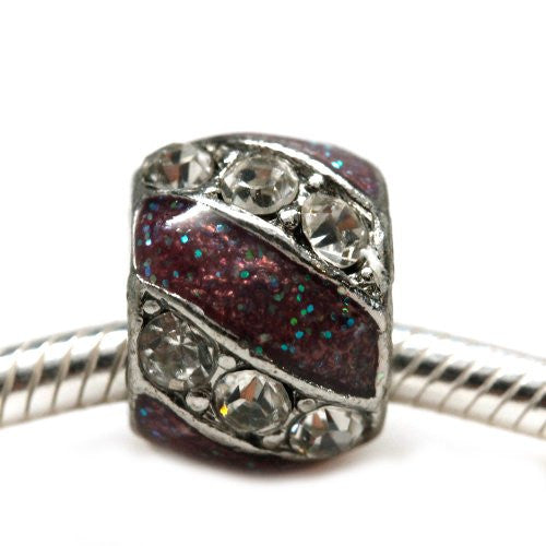 Purple Enamel Glitter  Rhinestone Charm European Bead Compatible for Most European Snake Chain Bracelet