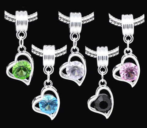 Heart with Black Rhinestone Dangle charm for European Snake chain charm bracelet - Sexy Sparkles Fashion Jewelry - 2