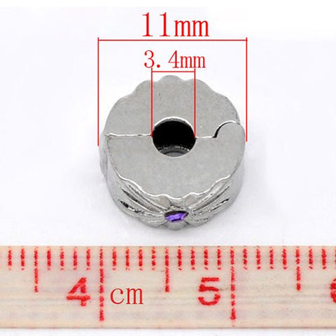 Clip Lock Stopper Bead with Purple Stones with 2 Clear Silicone Stopper For Snake Chain Charm Bracelet - Sexy Sparkles Fashion Jewelry - 2