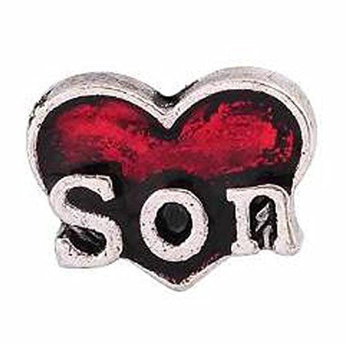 Round Locket Crystal Necklace Base and Floating Family Charms ("Son")