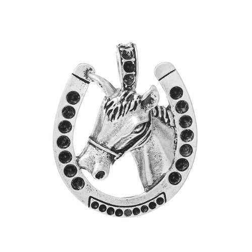 Horse Head Horseshoe Pendant Necklace Charm - Sexy Sparkles Fashion Jewelry - 1