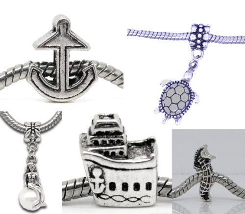 Set of 5 Sea Charm Beads Fit Pandora Charm Bead Bracelet