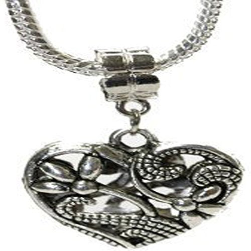 One (1) Silver Tone Hollow Flower & Heart Charm for Necklace