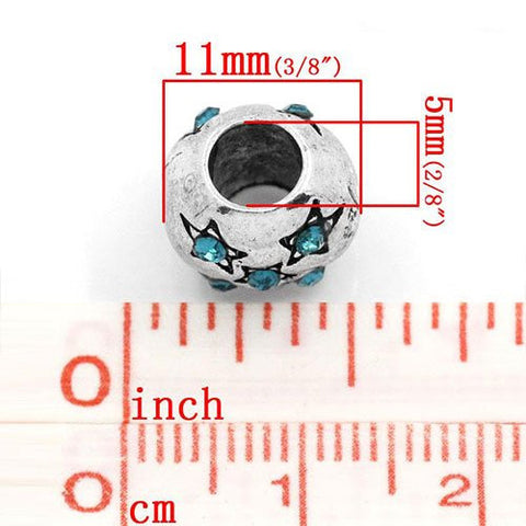 European Charm Beads Antique Silver Star Carved Light Blue Rhinestone - Sexy Sparkles Fashion Jewelry - 2