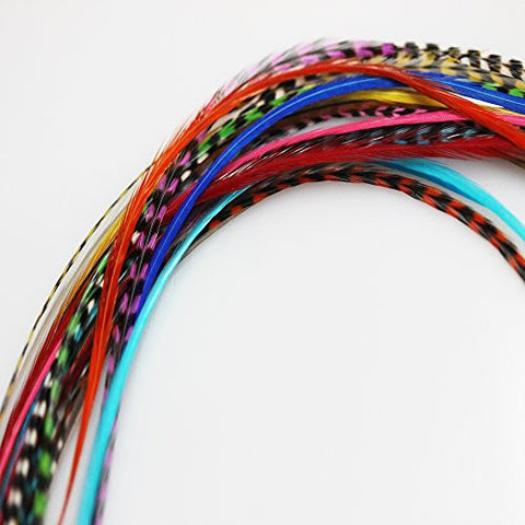 Feather Hair Extension 20 Individual Vivid Grizzly and Solid  Block Mix 7-11 in Length Plus 10 Silicone Crimp Beads - Sexy Sparkles Fashion Jewelry - 4