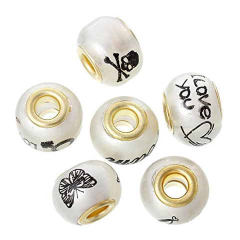 10 Pcs Random Selected Murano Beads For Snake Chain Charm Bracelet (White/Gold) - Sexy Sparkles Fashion Jewelry - 2
