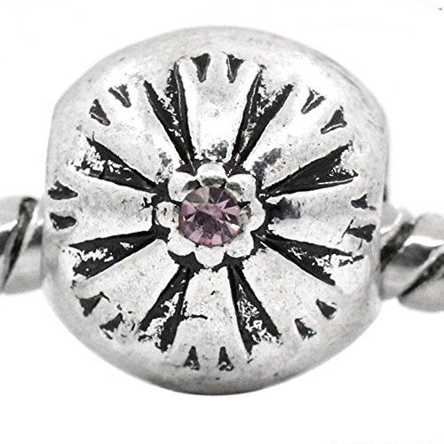 Rhinestone Amethyst Flower Pattern Carved European Bead Compatible for Most European Snake Chain Bracelet - Sexy Sparkles Fashion Jewelry - 1
