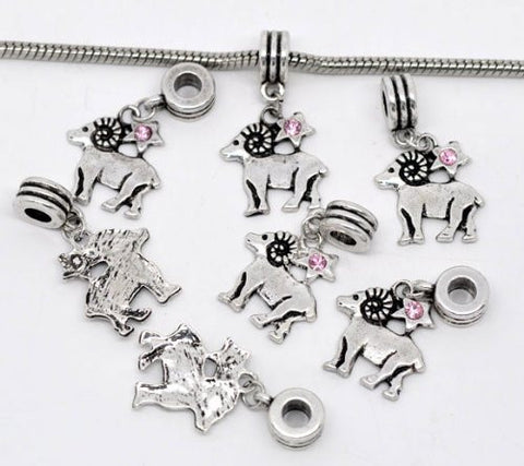 Aries Zodiac Charm W/pink Crystal Dangle Bead for Snake Bracelets - Sexy Sparkles Fashion Jewelry - 2