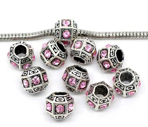 Pink  Crystals Polyhedron Bead Charm Spacer For Snake Chain Charm Bracelet - Sexy Sparkles Fashion Jewelry - 2