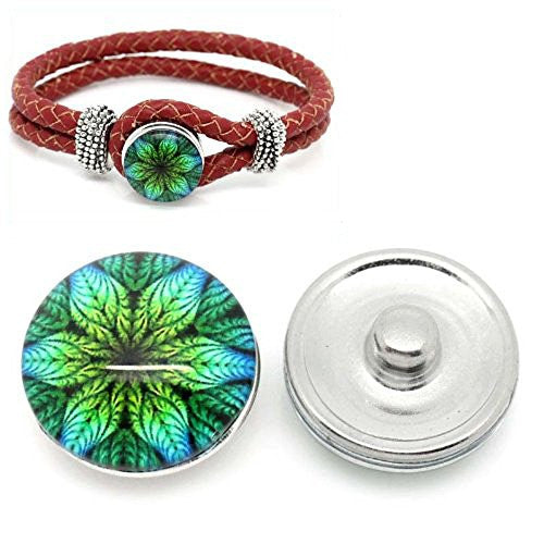Flower Leaf Design Glass Button Fits Chunk Bracelet 18mm for Noosa Style Chunk Leather Bracelets