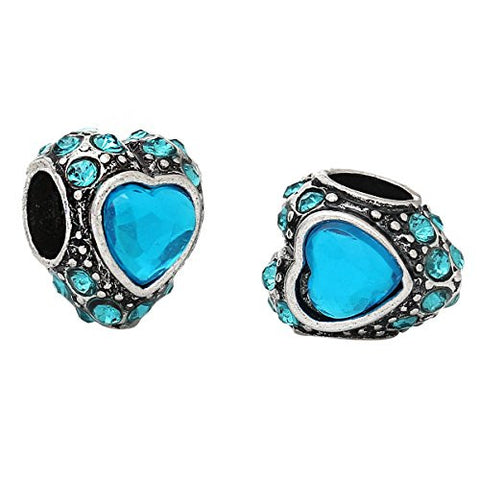 Heart W/ Crystals Charm Bead (Blue)European Bead Compatible for Most European Snake Chain Bracelet - Sexy Sparkles Fashion Jewelry - 2