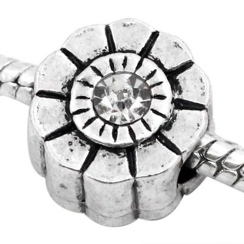 Flower W/clear  Rhinestone Charm European Bead Compatible for Most European Snake Chain Bracelet - Sexy Sparkles Fashion Jewelry - 2