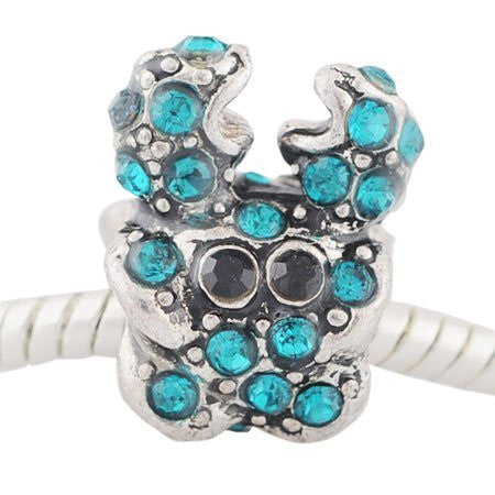 Crab with Crystals Spacer Bead For Snake Chain Bracelet (Aqua) - Sexy Sparkles Fashion Jewelry - 2