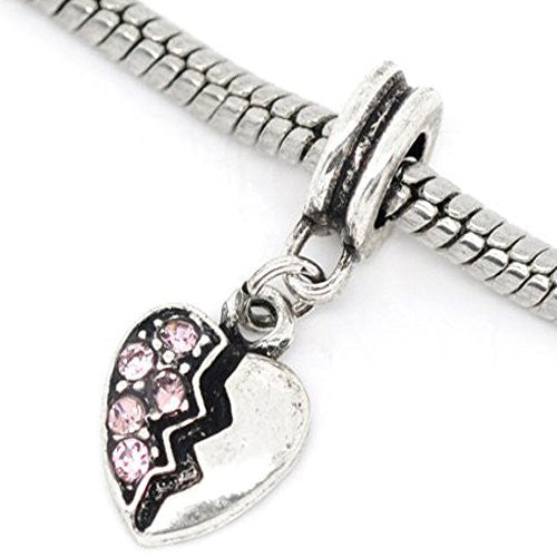 Heart Charm Bead w/ Pink Rhinestone for Snake Chain charm Bracelet - Sexy Sparkles Fashion Jewelry - 1