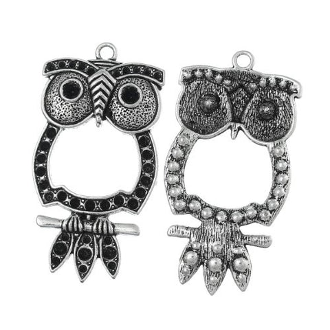 Silver Pkated Owl Charm Pendant for Necklace - Sexy Sparkles Fashion Jewelry - 2