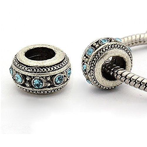 Light Blue  Crystal Spacer Bead European Bead Compatible for Most European Snake Chain Charm Bracelet