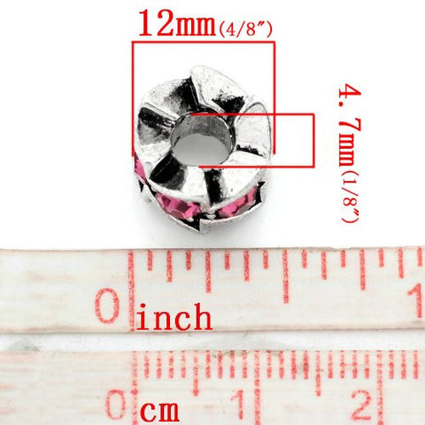 Hot Pink  Rhinestone Spacer Bead European Bead Compatible for Most European Snake Chain Charm Bracelet - Sexy Sparkles Fashion Jewelry - 3
