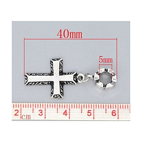 Antique Silver Tone Cross Charm Spacer Bead Fits Pandora Troll Chamilia Biagi Bracelet - Sexy Sparkles Fashion Jewelry - 2