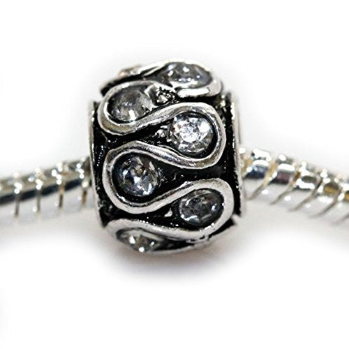 Clear Diamond  crystals Swirl Charm European Bead Compatible for Most European Snake Chain Bracelet