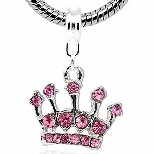 Pink Crown Dangle Bead Spacer for Snake Chain Charm Bracelet - Sexy Sparkles Fashion Jewelry - 1