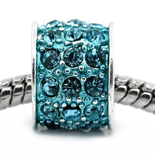 Blue Cylinder Charm w/  Rhinestones European Bead Compatible for Most European Snake Chain Bracelet - Sexy Sparkles Fashion Jewelry - 1