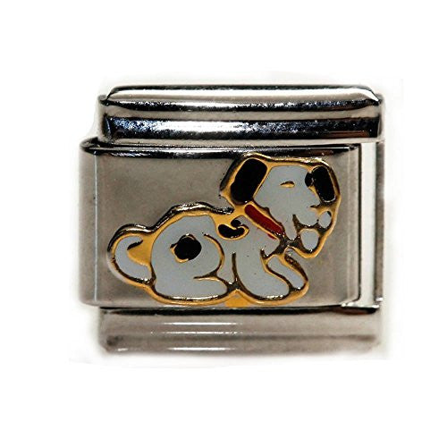 White Dog w/ Spots Italian Link Bracelet Charm