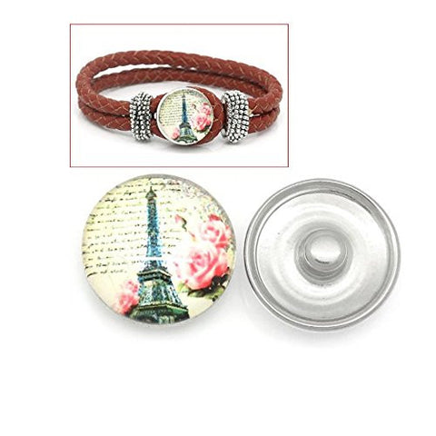 Vintage Eiffel Tower Design Glass Chunk Charm Button Fits Chunk Bracelet - Sexy Sparkles Fashion Jewelry - 1
