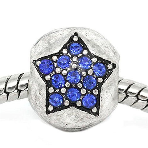 European Charm Beads Antique Silver Star Carved Blue Rhinestone - Sexy Sparkles Fashion Jewelry - 1